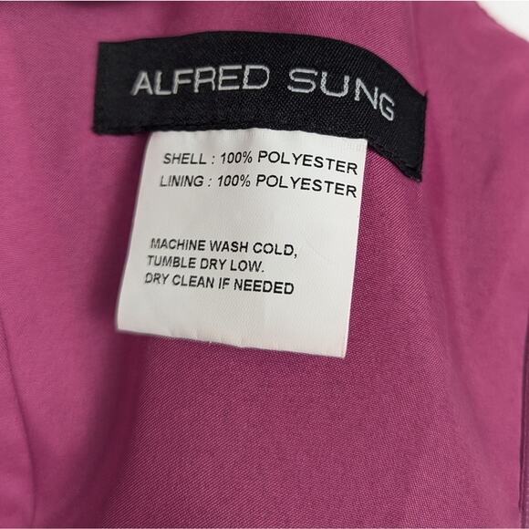 NWT Alfred Sung Tea Rose One Shoulder Satin Twill Draped Slit Formal Gown Size 6 - Picture 7 of 10